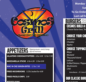 Cosmos Grill menu